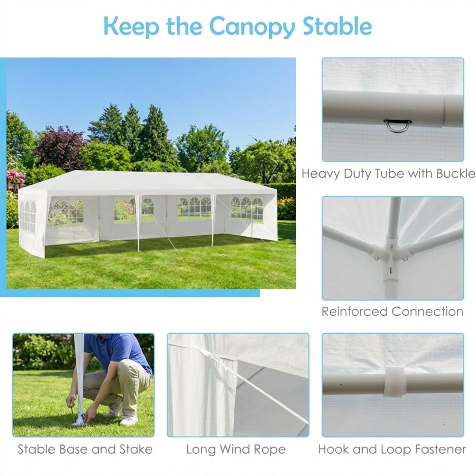 Airfind 10ftx30ft Party Canopy Tent, 5 Sidewalls, White