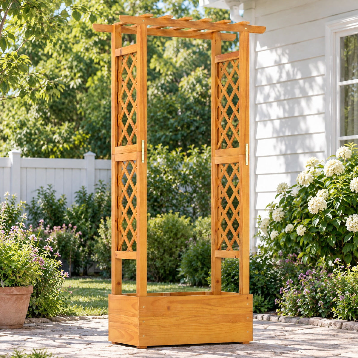 Airfind Wooden Raised Garden Bed with Lattice Trellis and Hanging Roof, 44 lbs Capacity, Pine Wood Frame, 31 x 14 x 60 Roof Footprint, Orange
