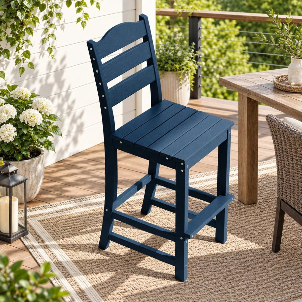 Airfind 30 Inches Counter Height HDPE Bar Stool with Backrest and Footrest, 360 lbs Capacity, HDPE Frame, Navy