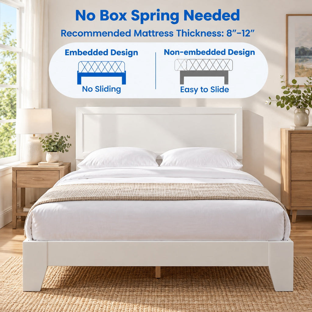 Airfind Queen Size Modern Bed Frame with Headboard, 500 lbs Capacity, Engineered Wood Frame, White, Eye-catching addition to your bedroom