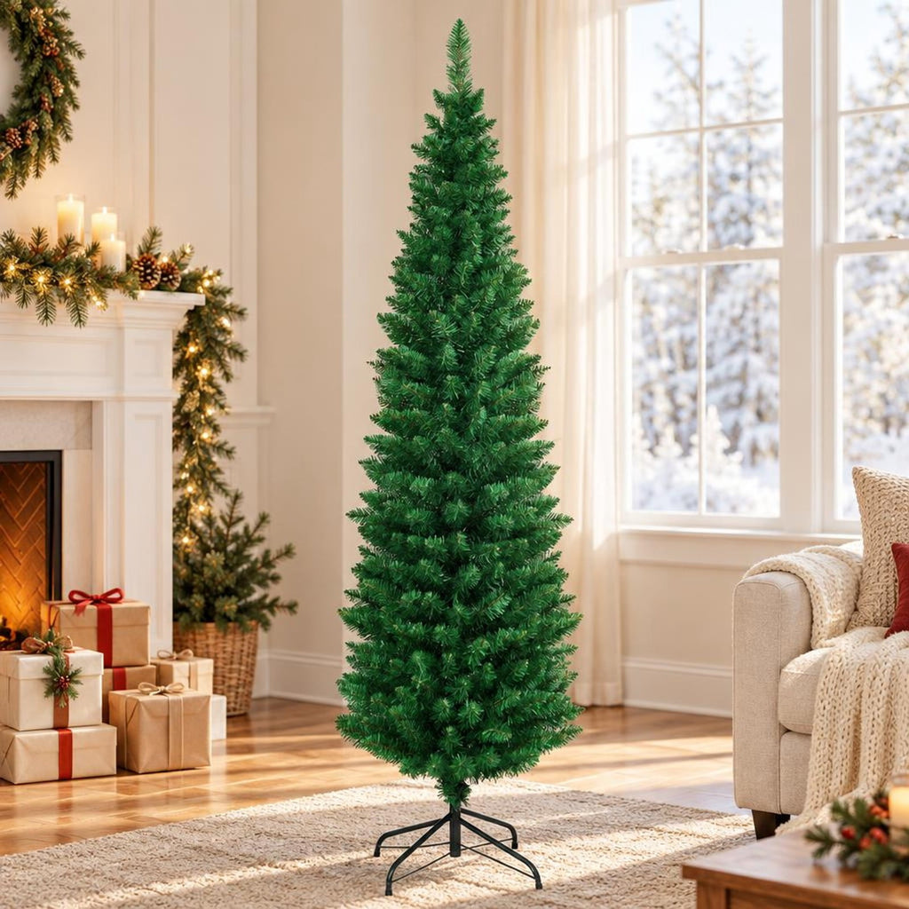 Airfind PVC Artificial Slim Pencil Christmas Tree-6 Feet, PVC iron 5 Ft: Frame, 2ft x 5ft Footprint, Green