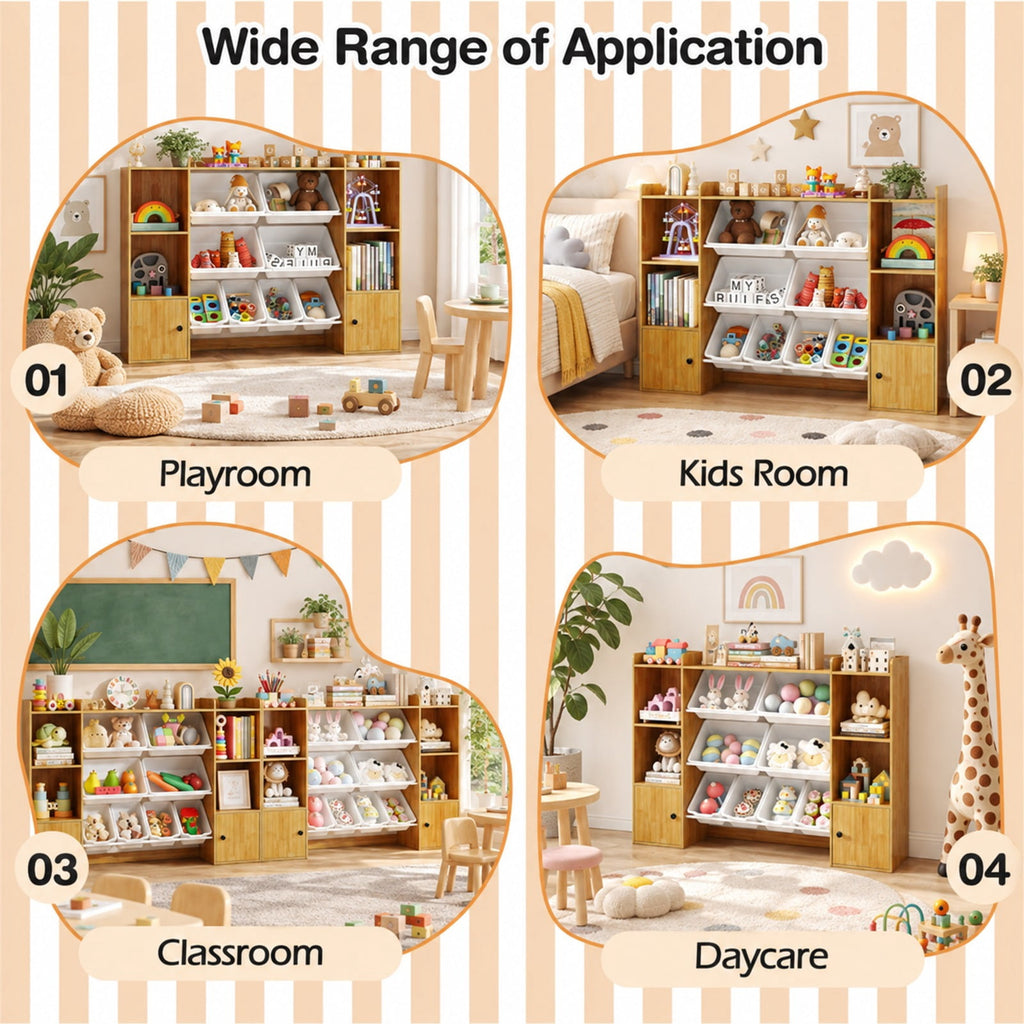 Airfind Kids Toy Storage and Bookshelf with Boxes and Open Shelves, 385 lbs Capacity, Engineered Wood Frame, for 3+ Years Old Total, Beige