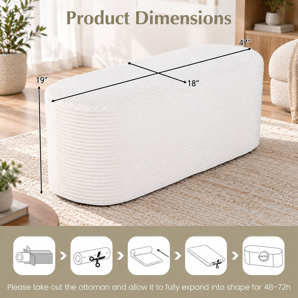 Airfind Upholstered Ottoman Bench with High-Density Sponge, 175 lbs Capacity, Corduroy Polyester Sponge Frame, 47 x 18 x 19 Footprint, Beige