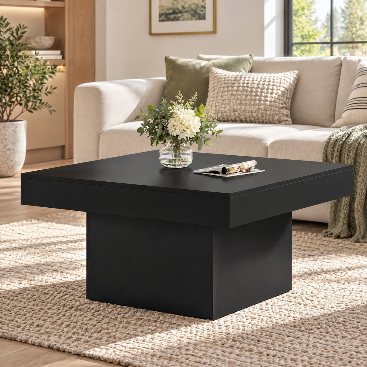 Airfind Coffee Table Accent Table with LED Lights and Dynamic Modes, 165 lbs Capacity, Engineered Wood Frame, 35.5 x 35.5 x 18 Footprint, Black