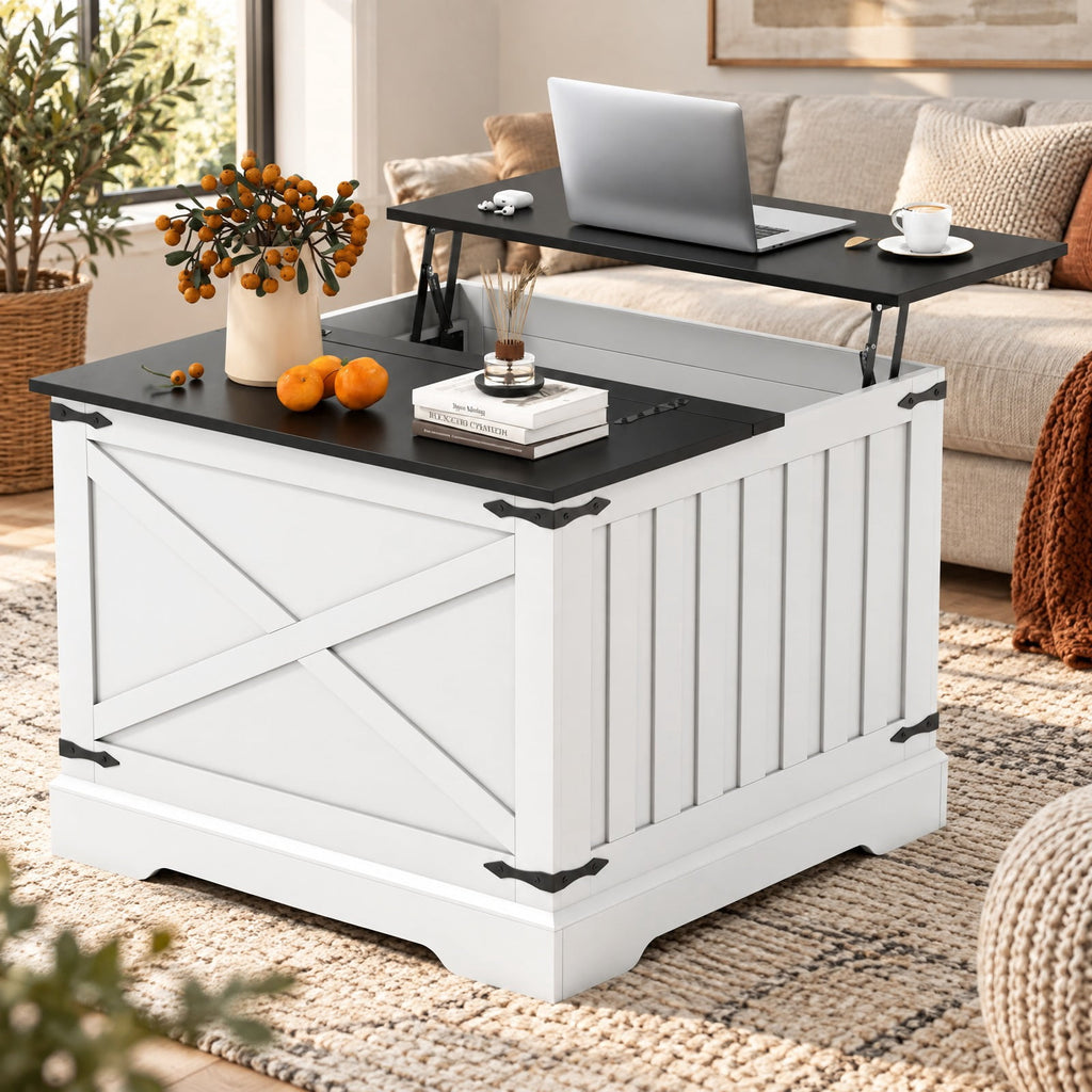 Airfind Farmhouse Lift Top Coffee Table with Hidden Storage Compartment, 132 lbs Tabletop Capacity, Engineered Wood MDF Metal Frame, Black