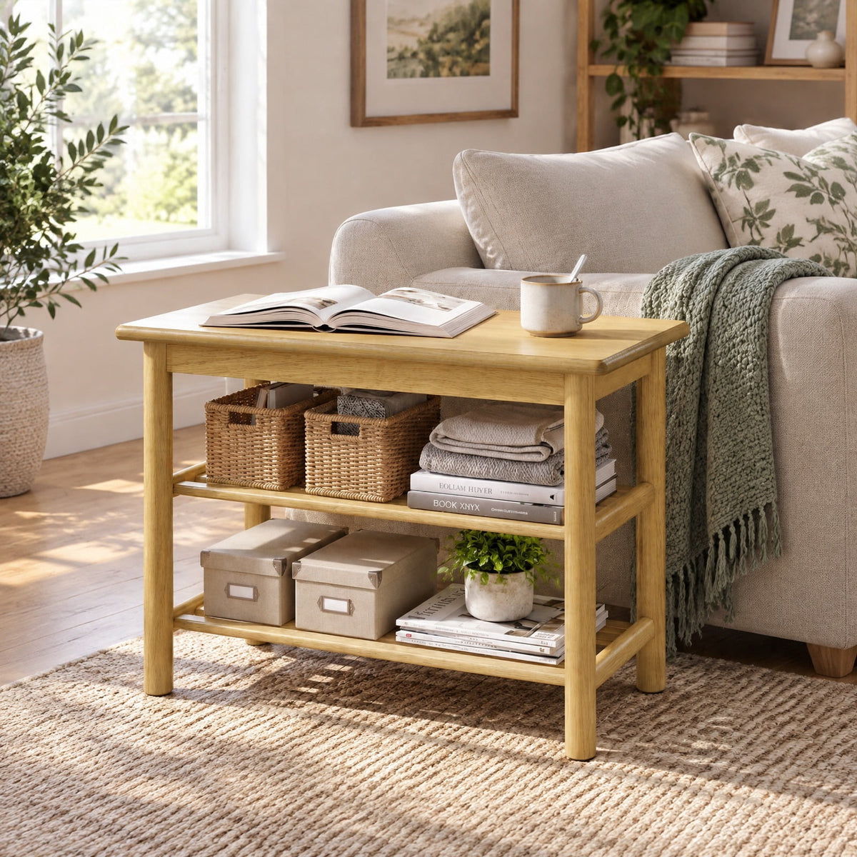 Airfind Shoe Rack Bench 3-Tier Rubberwood Shoe Changing Bench, 485 lbs Capacity, Rubberwood MDF Frame, 24 Inch x 12 Inch x 17 Inch Footprint, Natural