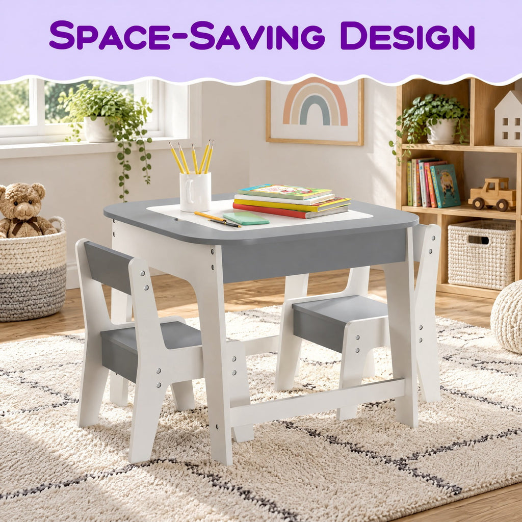 Airfind Youth Table and Chairs Set with Double-sized Tabletop, 44 Lbs Capacity, Mdf, for 3-6 Years Old for Convenient Everyday Use, Gray
