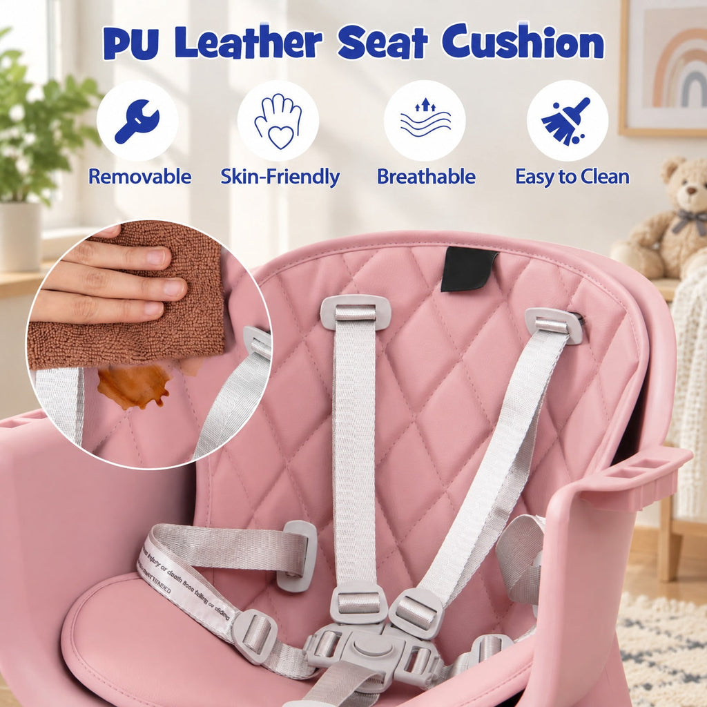 Airfind 4-in-1 Baby Convertible Toddler Table Chair Set with PU Cushion, 33 lbs Capacity, PU PP metal Frame, for 6-36 months, Pink