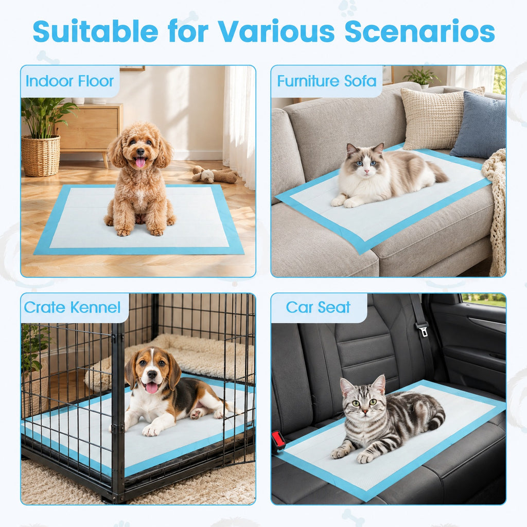 Airfind 150 Pieces 24 x 36 Inch Pet Wee Pee Piddle Pad, Non-woven Fabric Fluffy Pulp PE Film Absorbent Tissue S Pee Frame, Blue+White