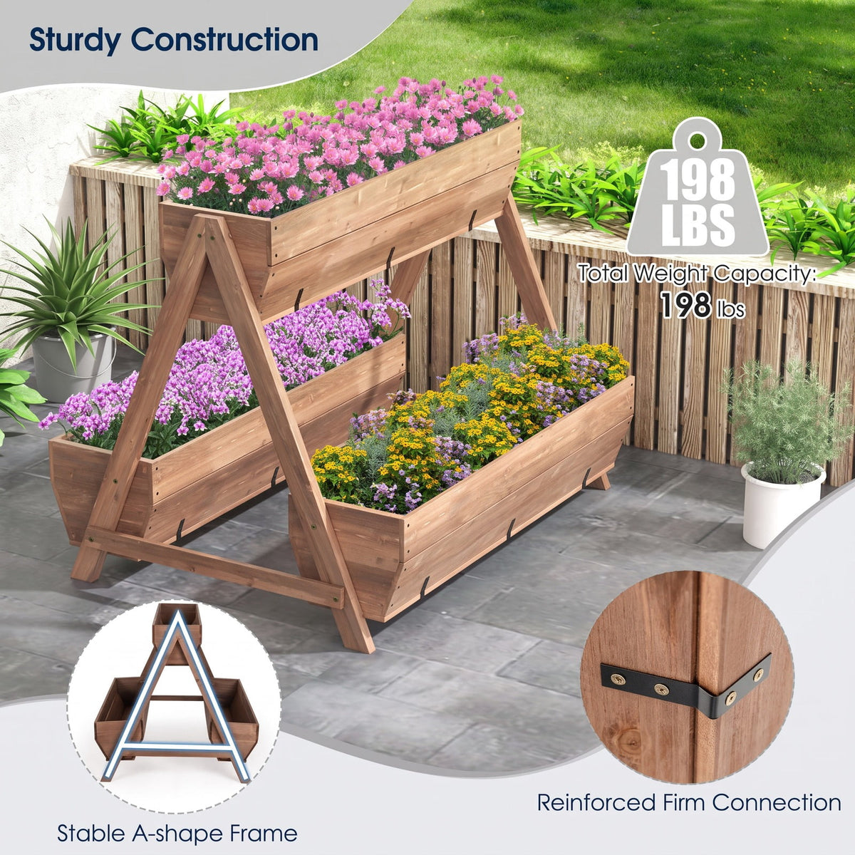 Airfind Vertical Raised Garden bed with 3 Wooden Planter Boxes, Fir Wood Frame, 26 x 29 x 29 (L x W x H) Interior Footprint, Brown
