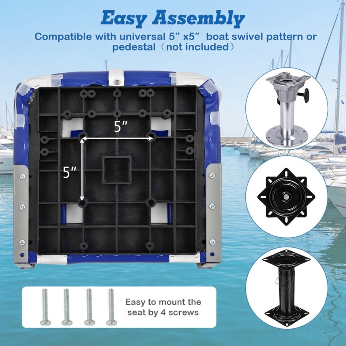 Airfind High Back Folding Boat Seat with Soft Padded Cushion and Waterproof Vinyl for Fishing and Pontoon Boats with Aluminum Hinges, Blue