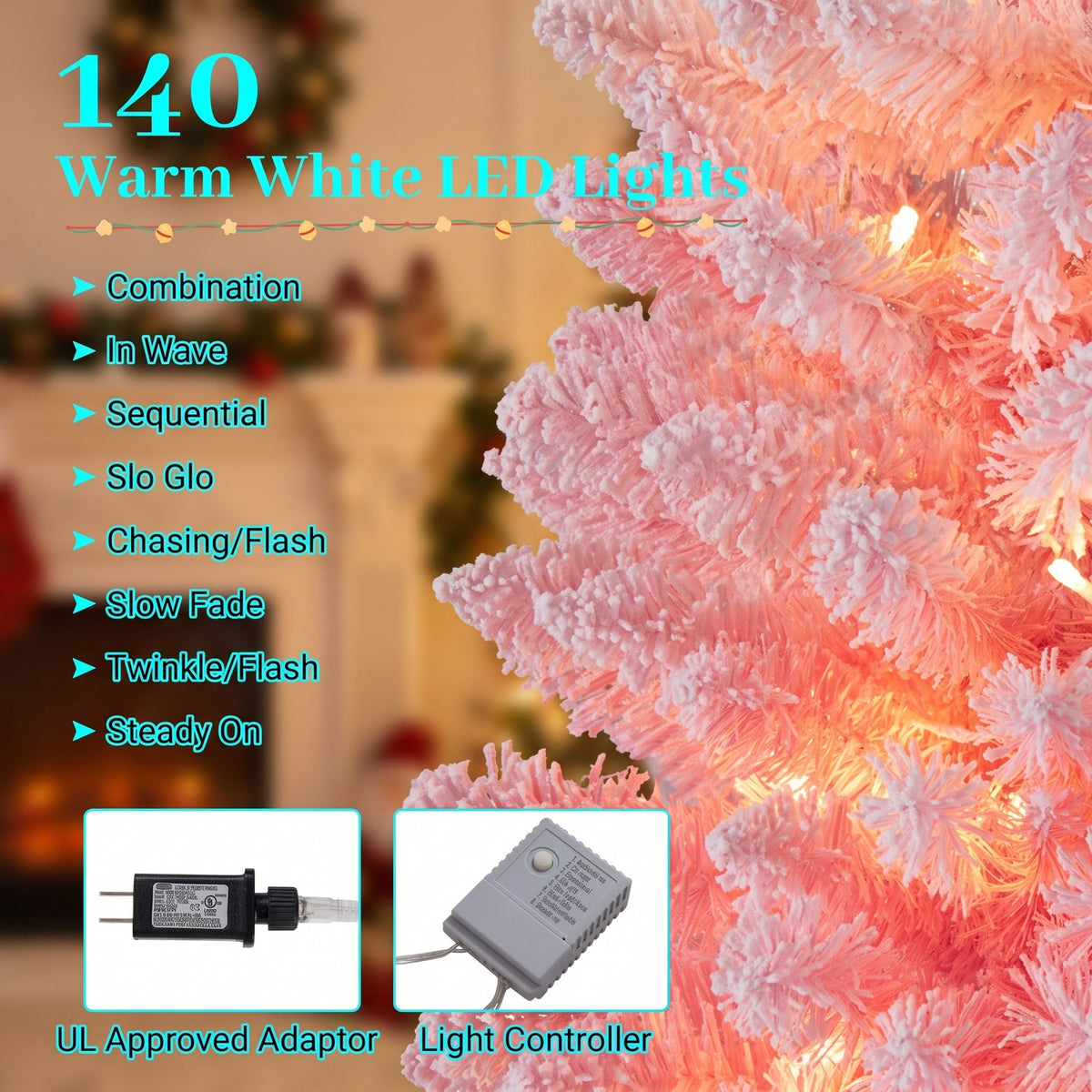 Airfind 6 FTSnow-flocked Artificial Pink Christmas Tree Pre, PVC Metal Tree Height 6 ft / 7 ft Tree Width 1.6 ft / 2 ft Frame, Pink