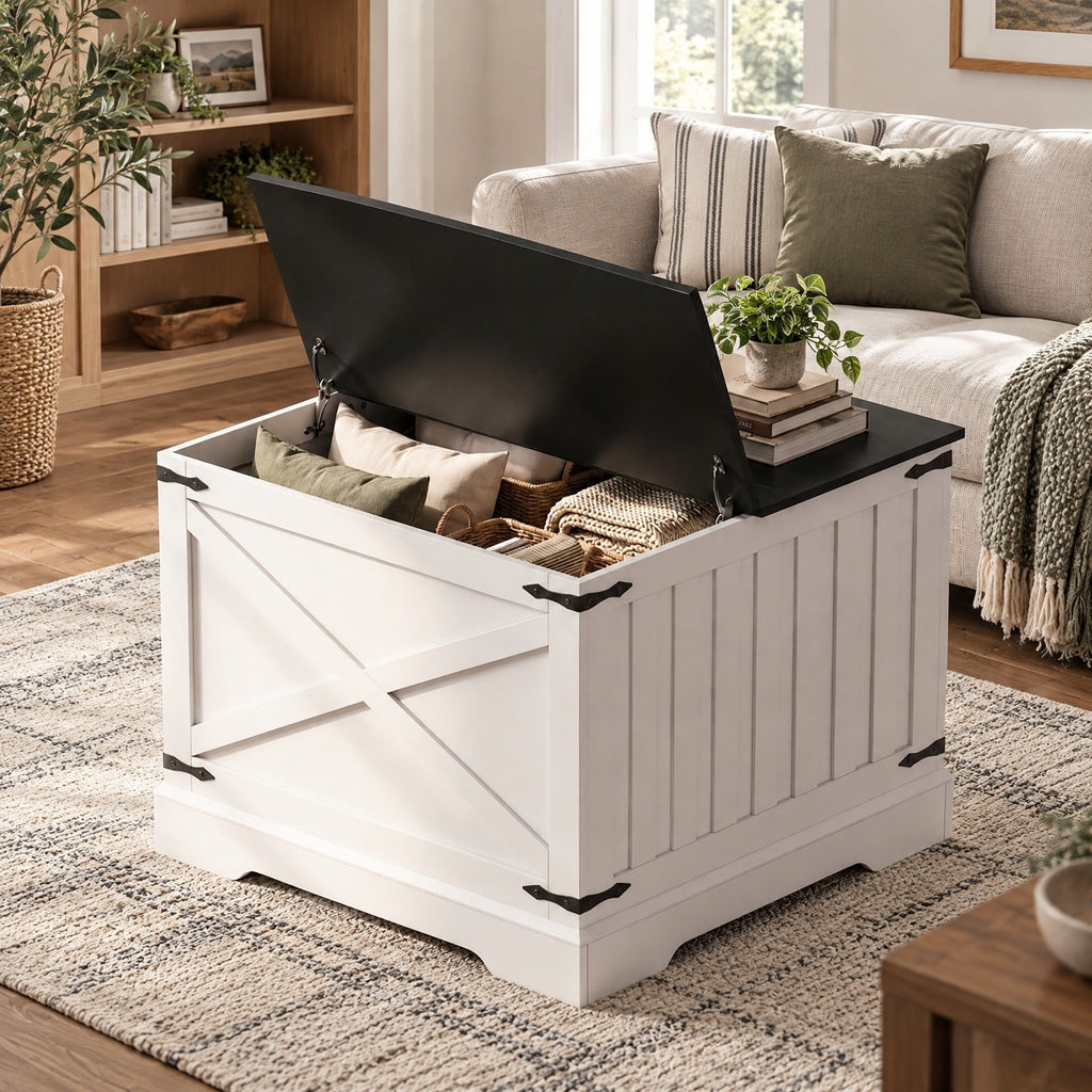 Airfind Farmhouse Lift Top Coffee Table with Hidden Storage Compartment, 132 lbs Tabletop Capacity, Engineered Wood MDF Metal Frame, Black