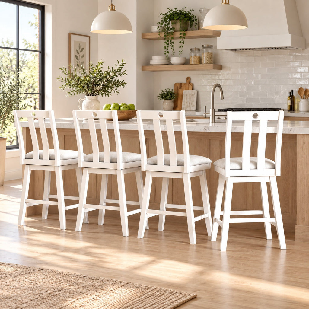 Airfind 25 Inch Modern Bar Stools Set of 2 with Upholstered and 360° Rotation Seat, 400 lbs Suitable Counter Height 35 Inch -39 Inch Capacity, White