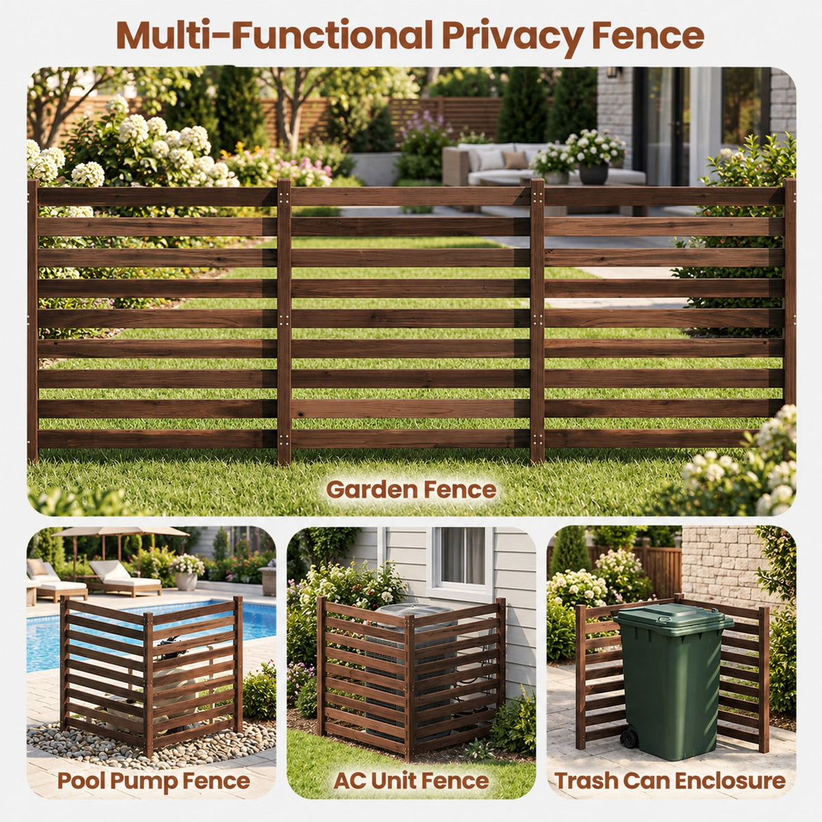 Airfind 2-Panel Wooden Outdoor Privacy Fence with Ground Stakes, Fir Wood Frame, Brown, Product Dimensions of Each Screen 38.5 Inch