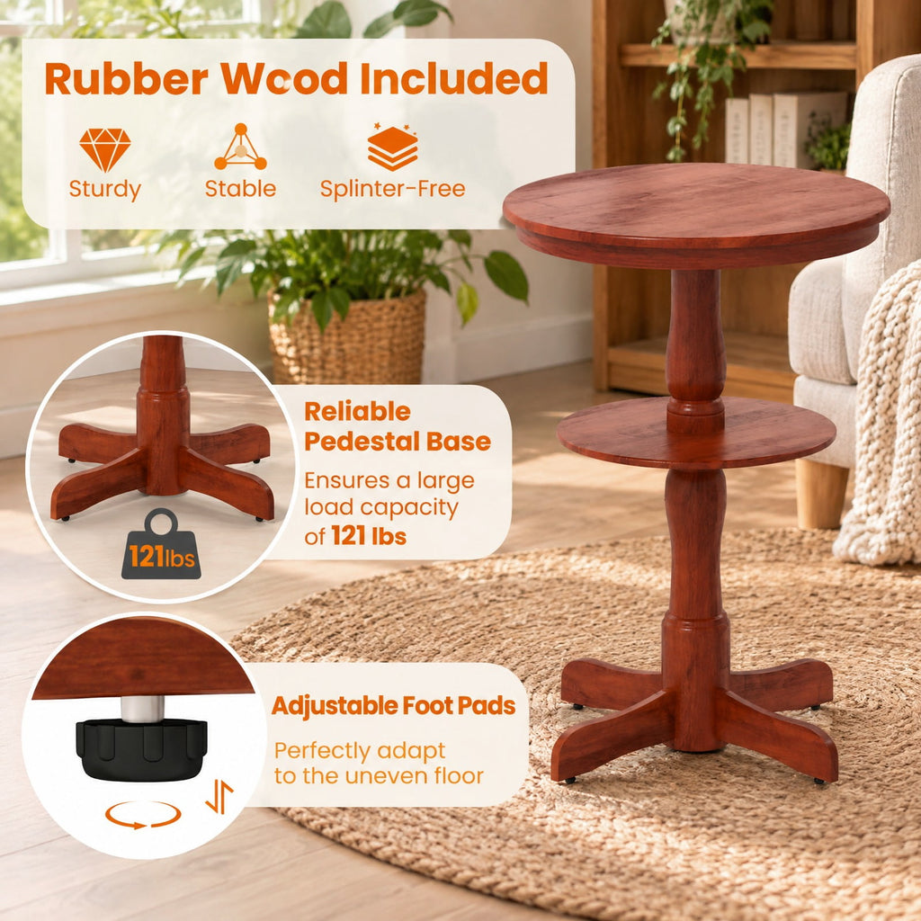 Airfind 2-Tier Round High Top Bar Table with Storage Shelf and Pedestal Base, 88 lbs Capacity, Rubber Wood MDF Frame, 29.5 Inch x 42 Inch Footprint