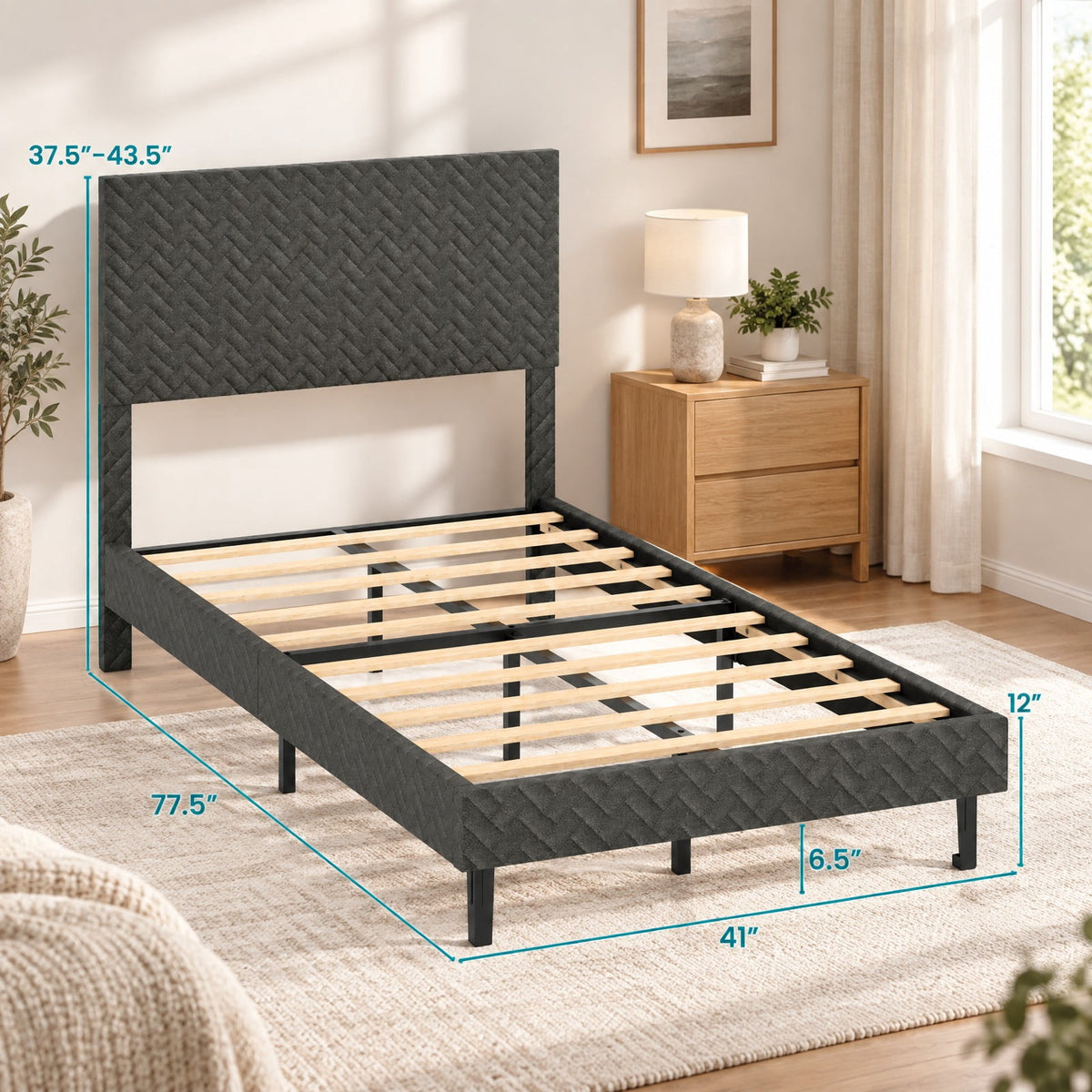 Airfind Twin/Full/Queen Size Velvet Bed Frame Upholstered Platform Bed with Chevron Headboard Gray, 500 lbs Capacity, Velvet Frame, Gray