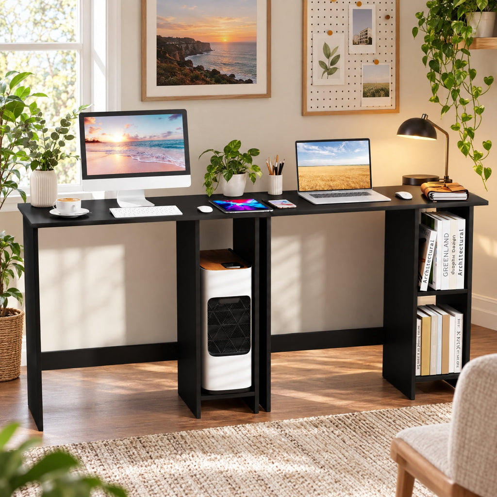 Airfind Small Computer Desk with Storage and Adjustable Shelf, Black, Reinforced crossbar ensures reliable structure