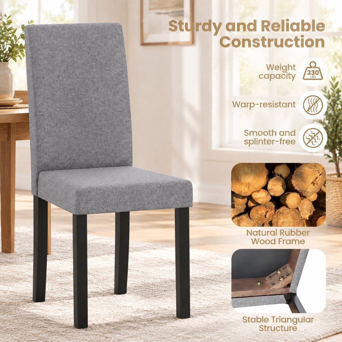 Airfind Set of 2 Dining Chair Mid-Century Modern Fabric Upholstered Parson Chairs, Chair 330 lbs Capacity, 17in x 22in x 35.5in Footprint, Light Gray