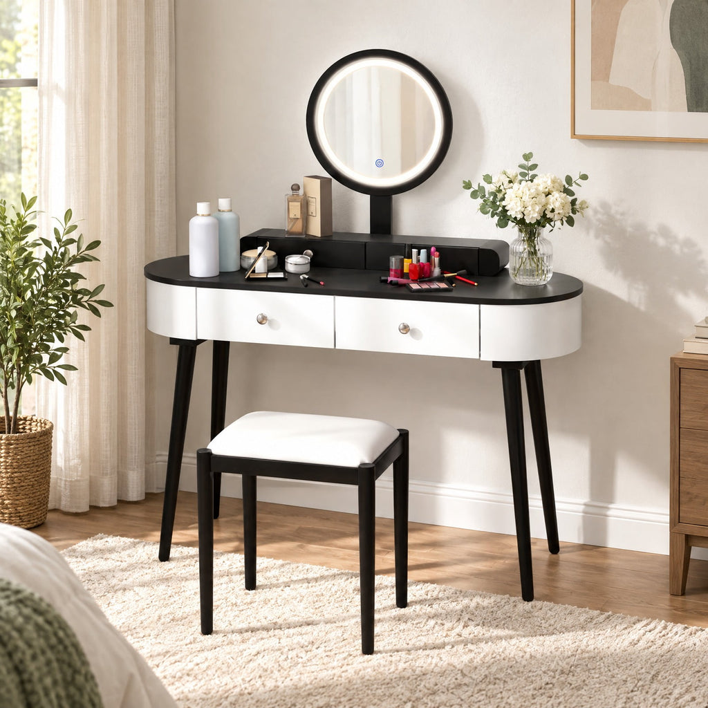 Airfind Makeup Vanity Table Set with LED Mirror and 3 Spacious Drawers, 170 lbs Capacity, MDF Frame, 47 Inch x 16.5 Inch x 56 Inch Footprint, White