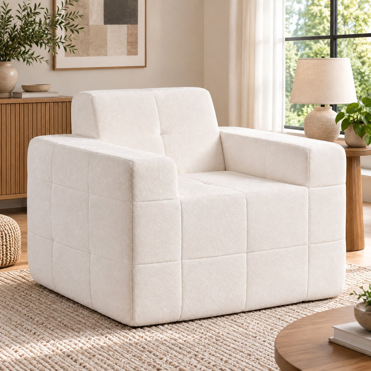 Airfind Boneless Single Sofa Chair Cloud Sofa with Terry Cloth Upholstery, 352 lbs Capacity, Terry Cloth Sponge Frame, Beige