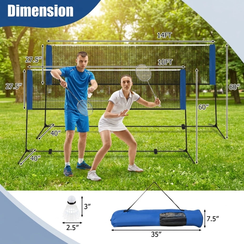 Airfind 10 Foot Adjustable Badminton Net Set for backyard with portable carry bag and non-slip footpads for pickleball volleyball tennis in blue black