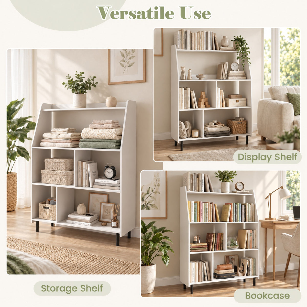 Airfind 4-Tier Open Modern Bookcase with 2 Anti-Tipping Kits, 55 lbs Capacity, Engineered Wood Metal Frame, 36 Inch x 13.5 Inch x 47 Inch Footprint, White