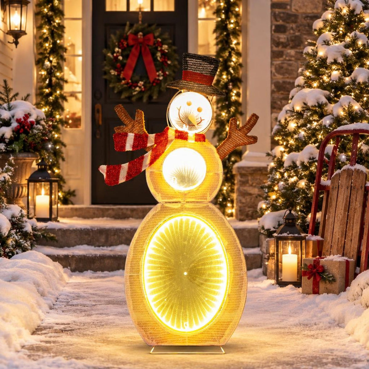 AIRFIND Lighted Snowman Christmas Decoration, 2.6 ft Figure with 105 LED Lights, Mirror Accents, Metal Stand and Ground Stakes for Yard Display