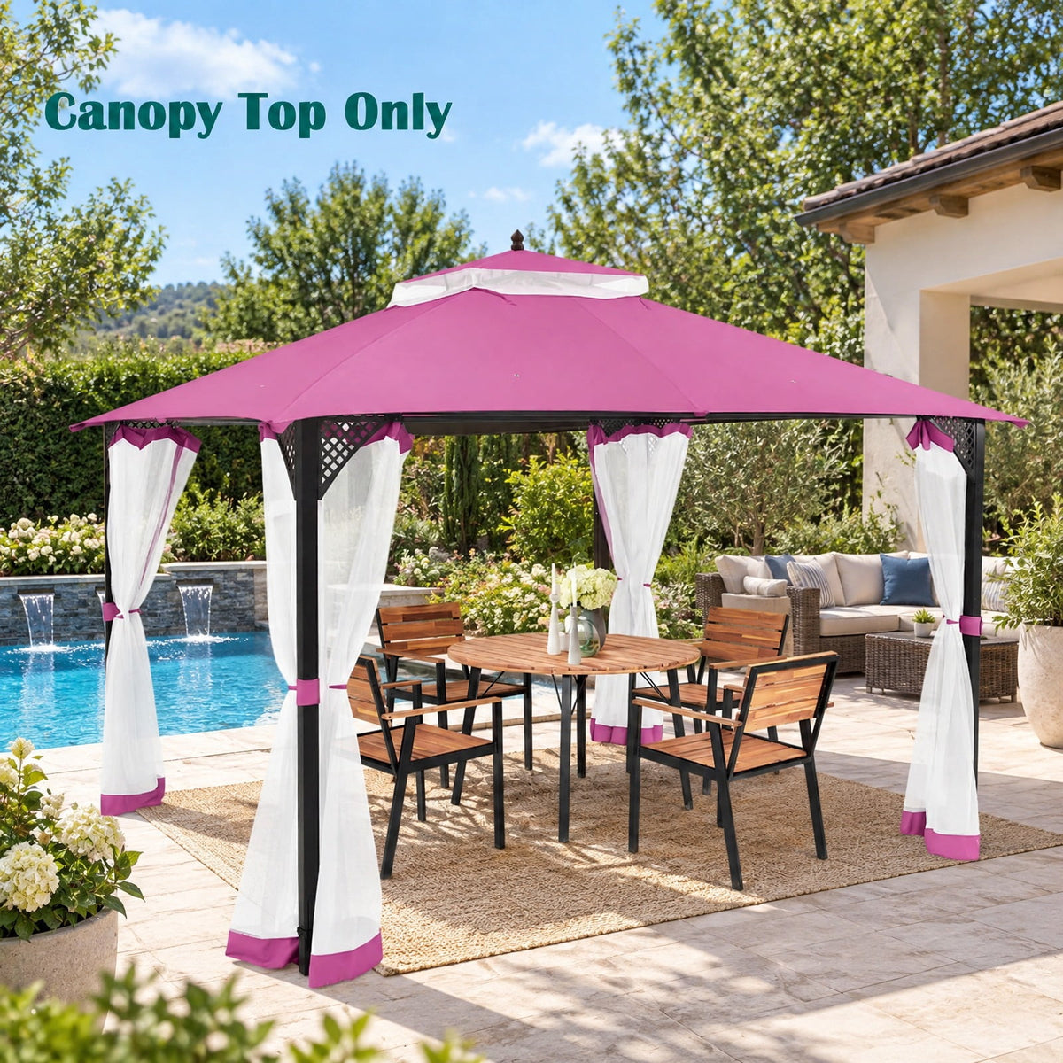 Airfind 10 x 12 Feet Gazebo Replacement Top with Air Vent and Drainage Holes, Polyester Frame, 12 ft x 10 ft Footprint, Pink