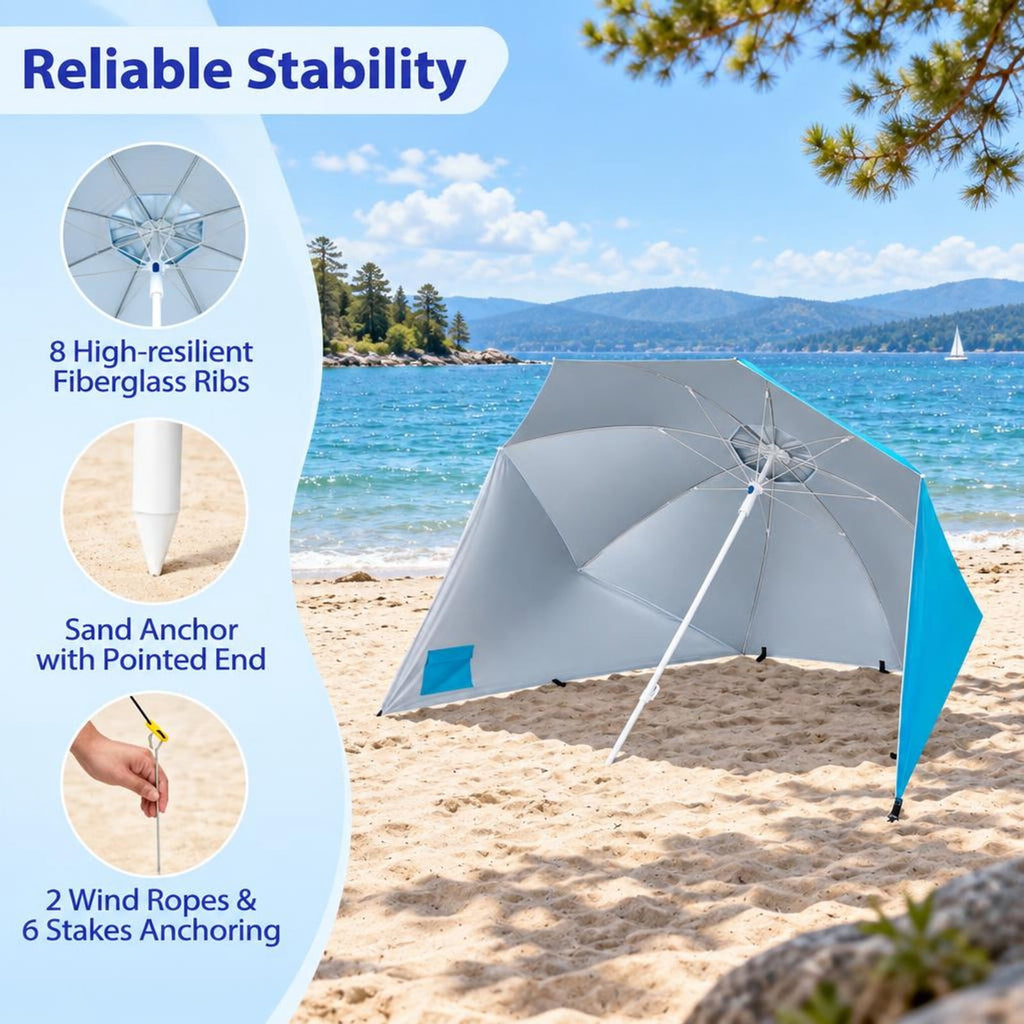 Airfind 2-in-1 Beach Shelter Umbrella UPF 50+ with Side Panels for Camping Picnic, Oxford Cloth Fiberglass Pole Metal PP Frame, Turquoise