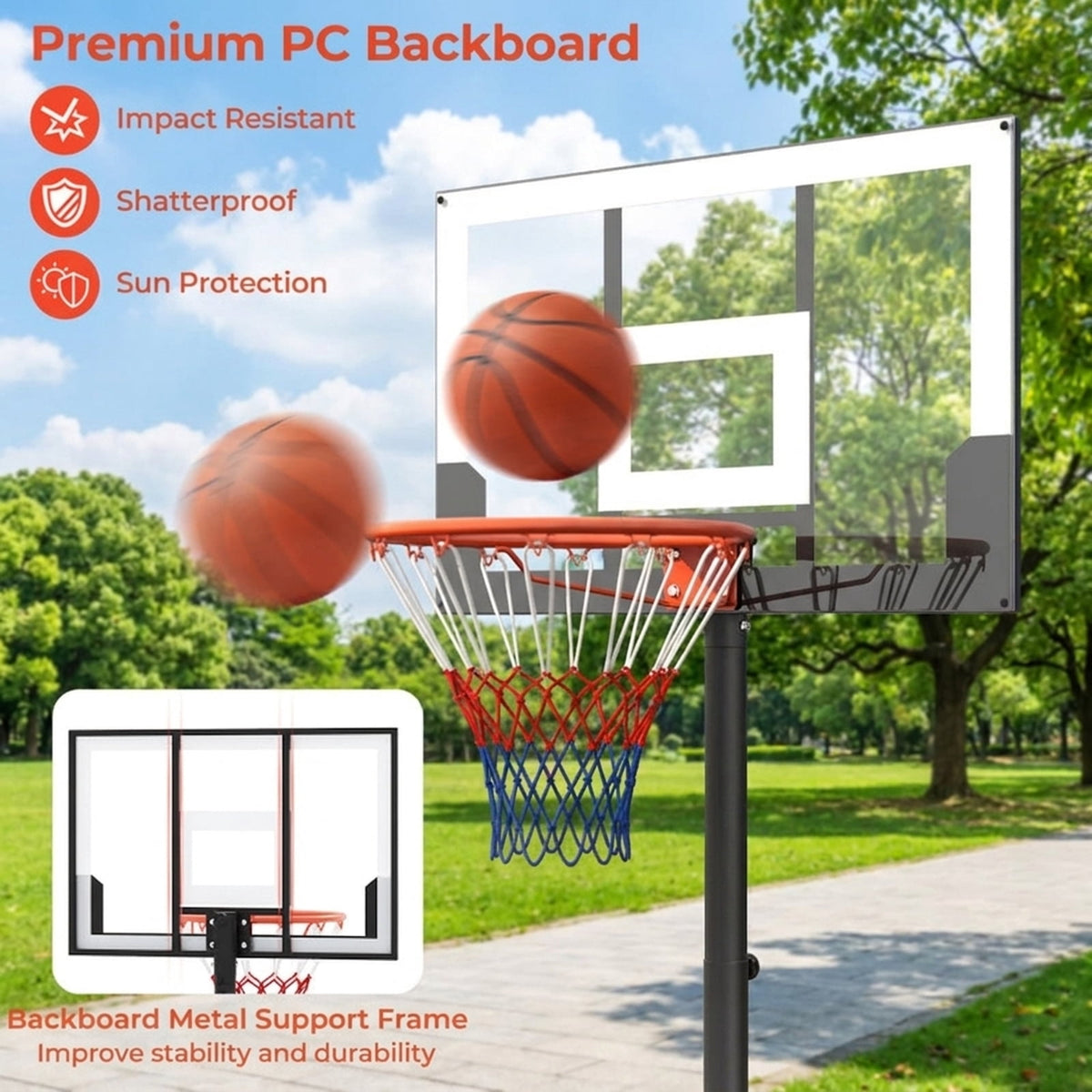 Airfind Portable Basketball Hoop with Adjustable Height from 3.3 to 7 ft and Shatterproof PC Backboard for Indoor and Outdoor Play, White