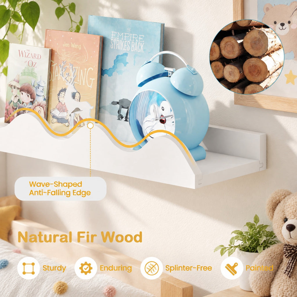 Airfind 16 Inch Kids Bookshelf Set of 4 Floating Nursery Book Shelves for Decoration Book Toy Storage, 11 lbs Capacity, Fir Wood Frame, White