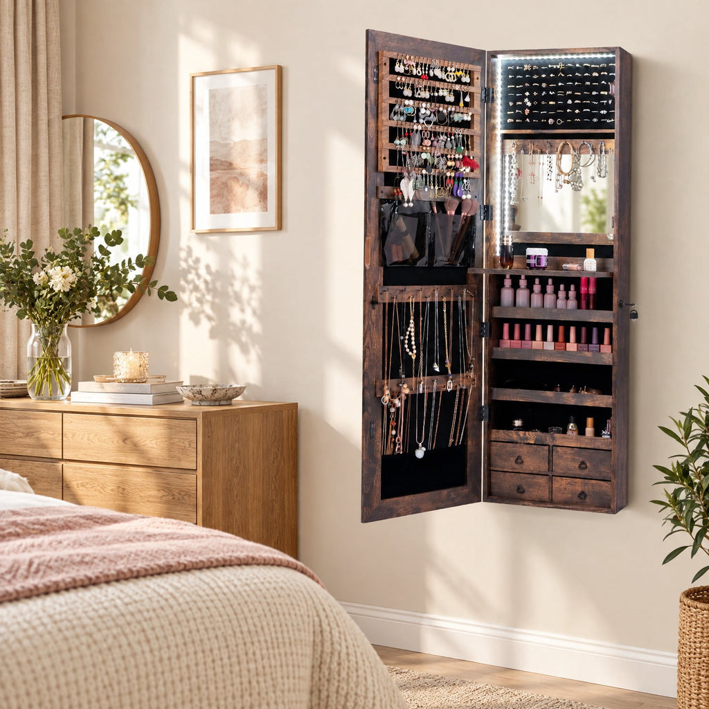 Airfind Multipurpose Storage Cabinet with 4 Drawers, 11 lbs Capacity, MDF Frame, 14.5 Inch x 5 Inch x 47 Inch Footprint, Brown