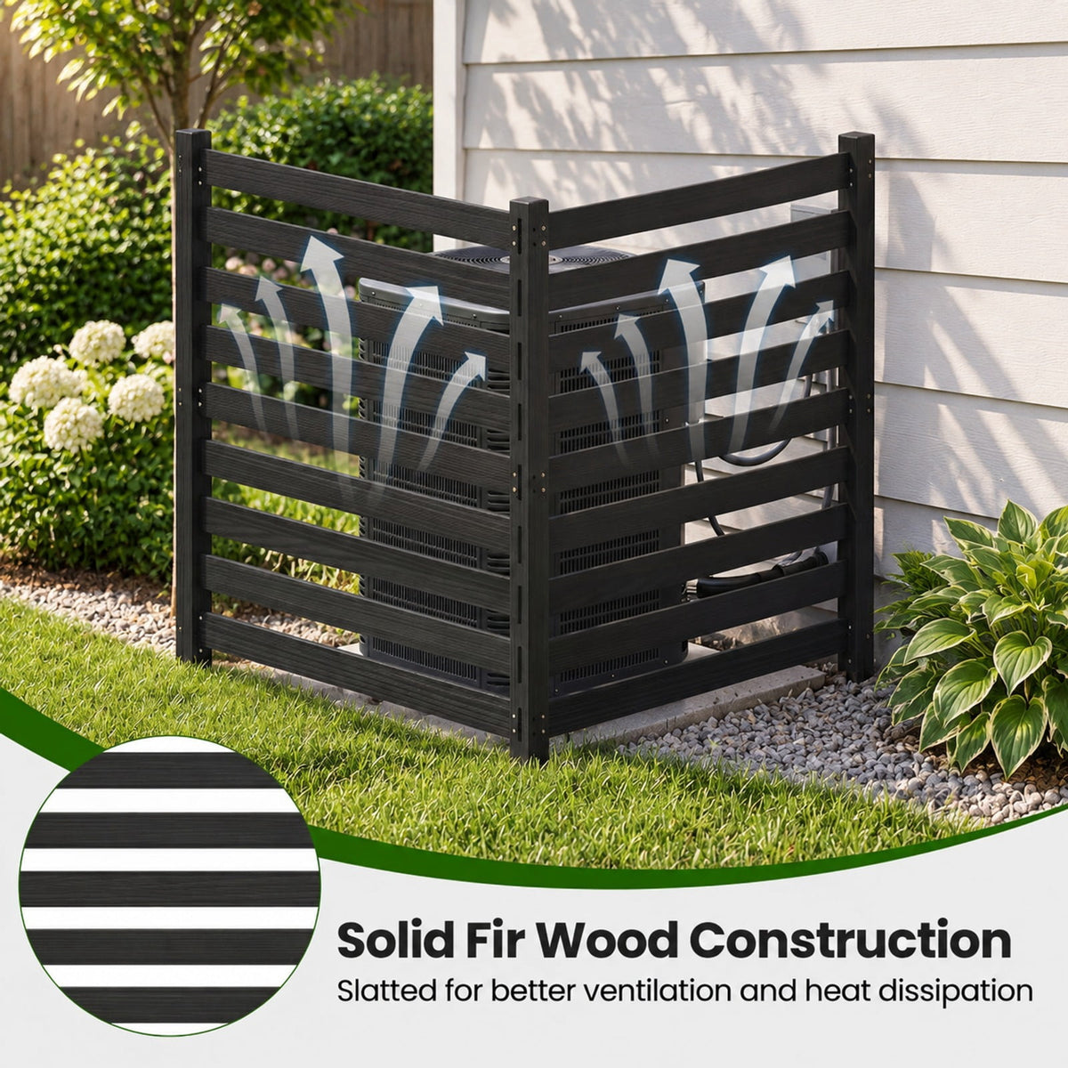 Airfind 2-Panel Wooden Outdoor Privacy Fence with Ground Stakes, Fir Wood Frame, Black, Product Dimensions of Each Screen 38.5 Inch
