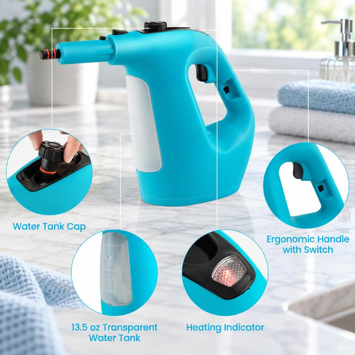 Airfind 1400W Handheld Steam Cleaner with 14-Piece Accessory Kit and Child Lock, PP Frame, 13 x 5 x 9.5 Footprint, Blue
