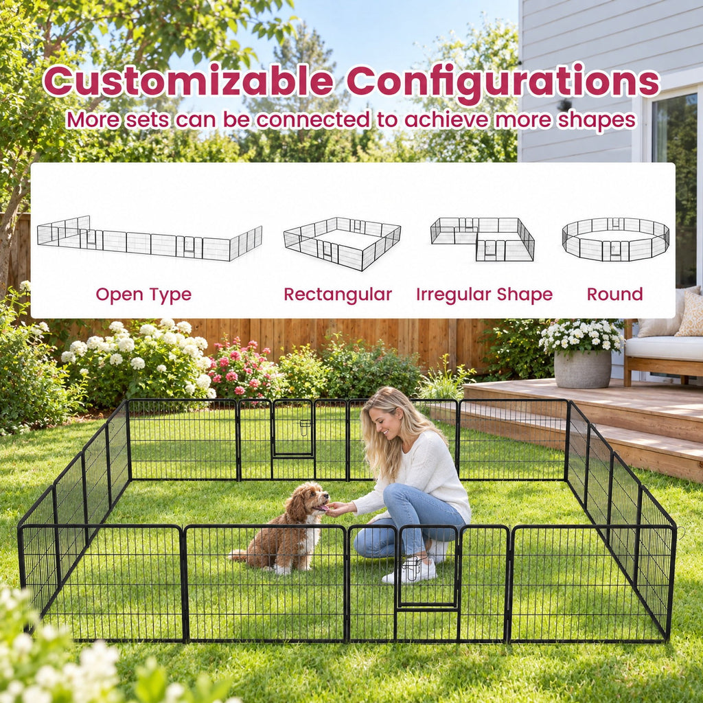 Airfind 16 Panel 24/32/40 Inches Height Dog Playpen with Lock and Large Door-24 inches, Metal Frame, Black