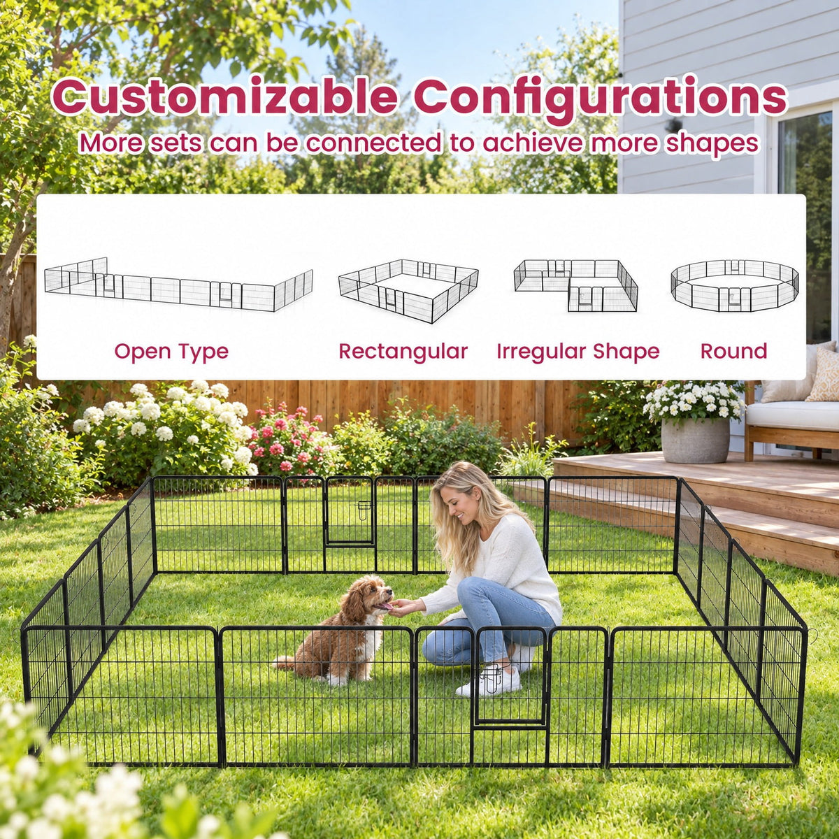 Airfind 16 Panel 24/32/40 Inches Height Dog Playpen with Lock and Large Door-24 inches, Metal Frame, Black