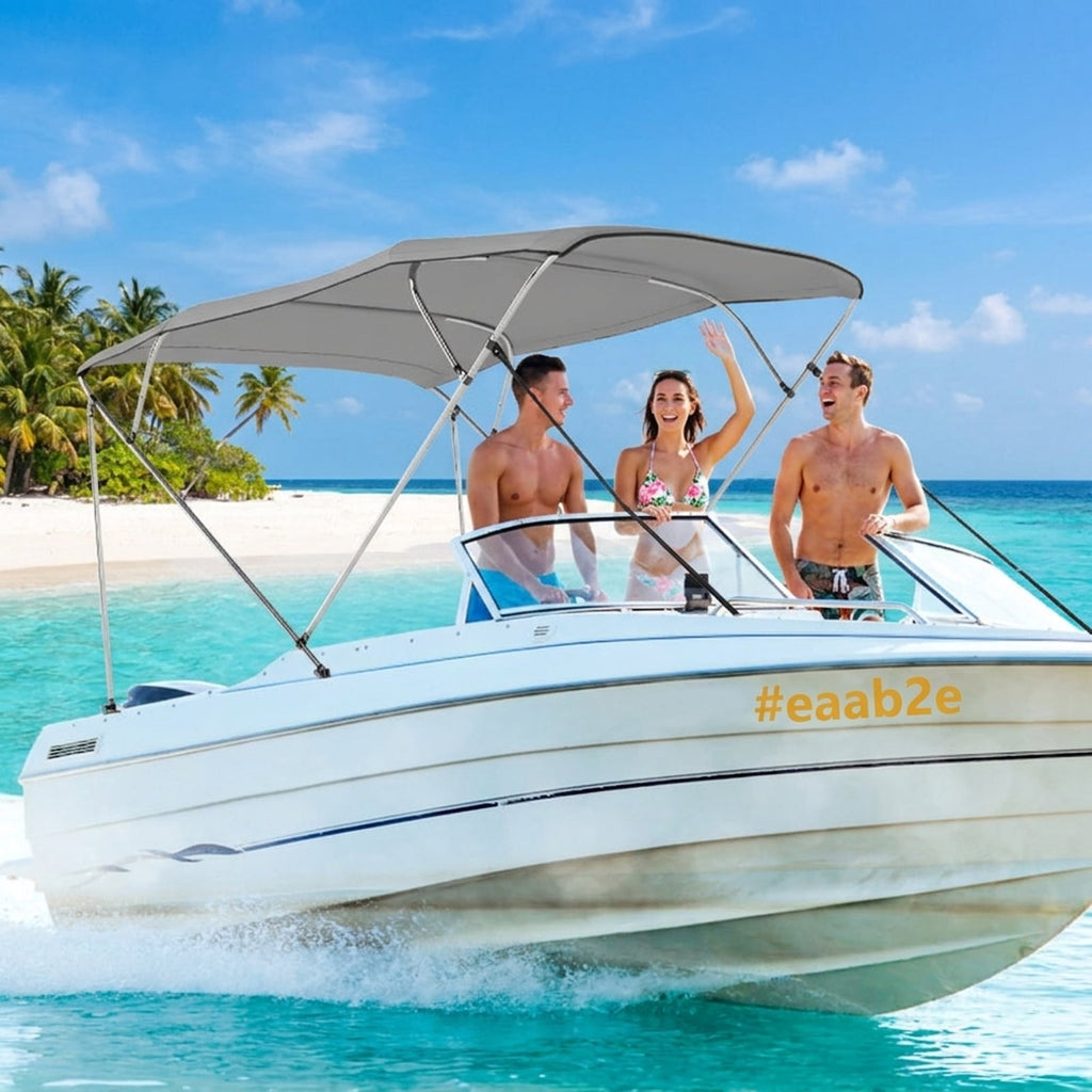 Airfind 4-Bow Pontoon Bimini Sun Shade Top with Storage Boot, Gray