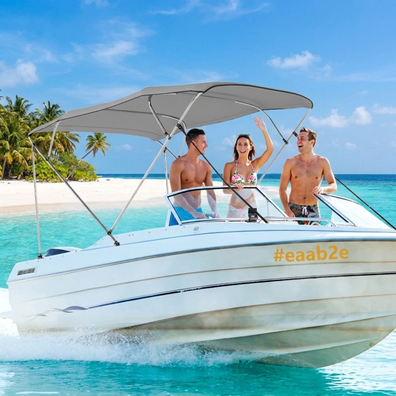 Airfind 4-Bow Pontoon Bimini Sun Shade Top with Storage Boot, Gray
