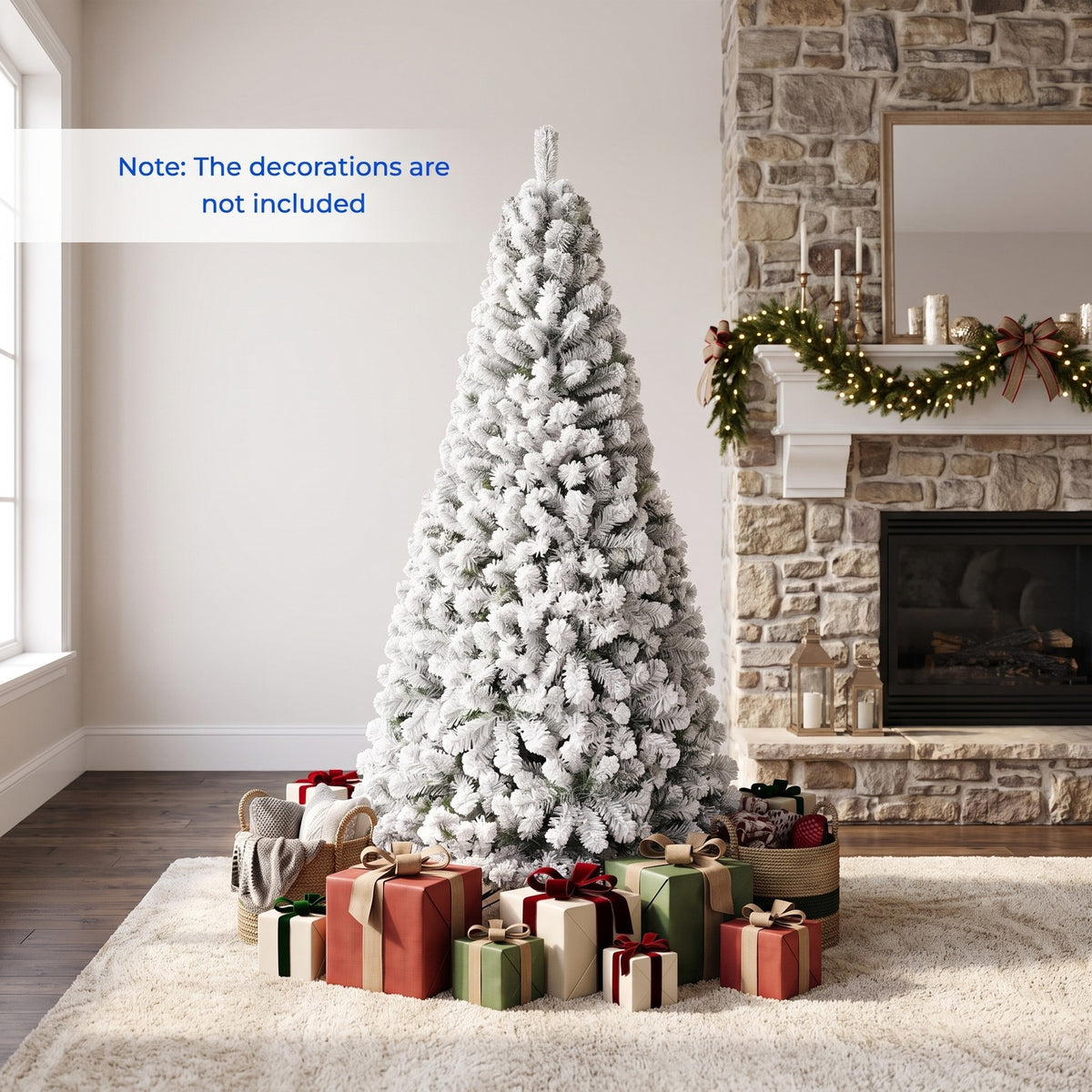 Airfind Artificial Snow-Flocked Christmas Tree with Branch Tips, PVC Metal Frame, 3 x 6 ft Tree Height 6 ft Tree Width 3 ft Footprint, Green