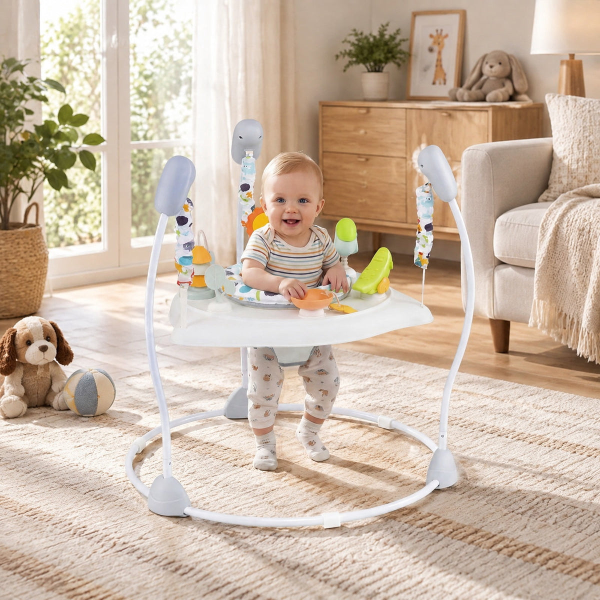 Airfind Child Jump and Play Activity Center with Rotatable Seat and Interactive Toys, 26.5 Lbs Capacity, Pp, for 7-15 Months Old, White