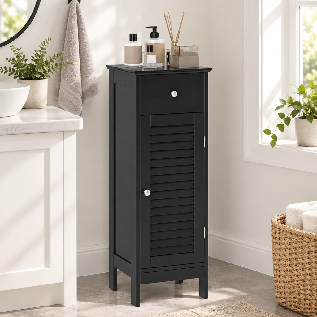 Airfind Narrow Bathroom Storage Cabinet with Adjustable Shelf and Drawer, 13in x 12in x 34.5inOverall Interior Footprint, Black