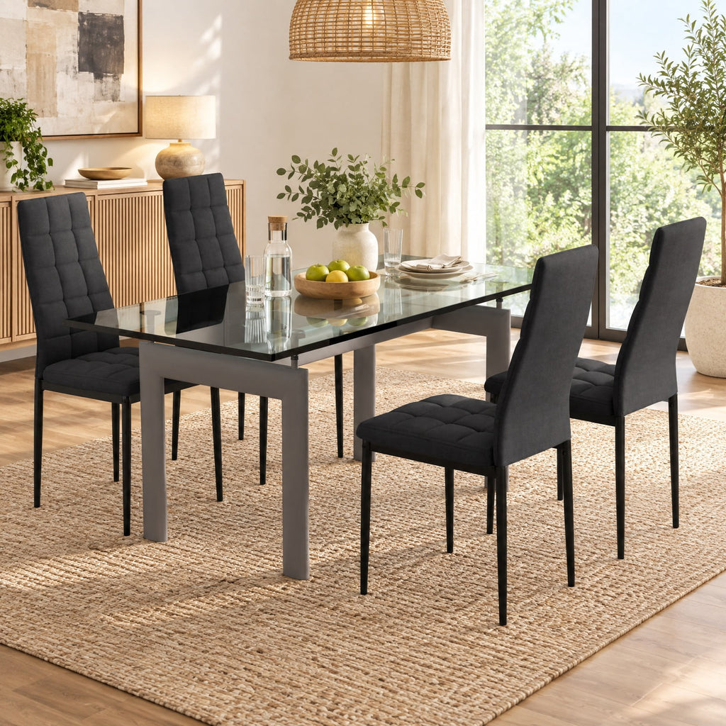 Airfind Set of 4 Fabric Dining Chairs Set with Upholstered Cushion and High Back, 330 lbs Capacity, Metal sponge fabric Frame, Black
