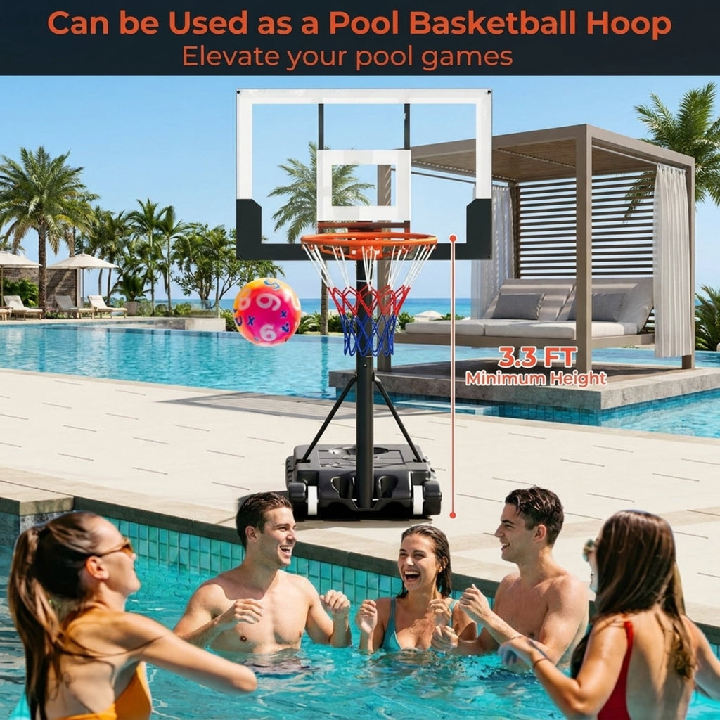 Airfind Portable Basketball Hoop with Adjustable Height from 3.3 to 7 ft and Shatterproof PC Backboard for Indoor and Outdoor Play, White