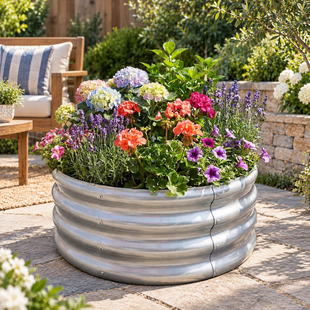 Airfind Round Galvanized Raised Garden Bed with Open-Ended Base, Galvanized Metal S Frame, 24 x 24 x 11.5 Footprint, Sliver