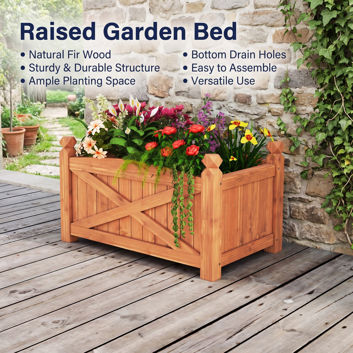 Airfind Wooden Raised Garden Bed Drainage Holes for Patio Garden, 132 lbs Capacity, Fir Wood L Frame, 36 x 16 x 15 Interior Footprint, Coffee