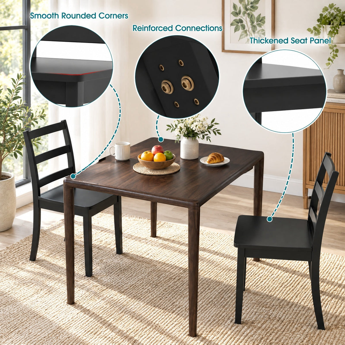 Airfind Set of 2 Wood Dining Chairs with Solid Rubber Wood Legs, 400 lbs Capacity, Rubber Wood MDF Plywood Frame, Black