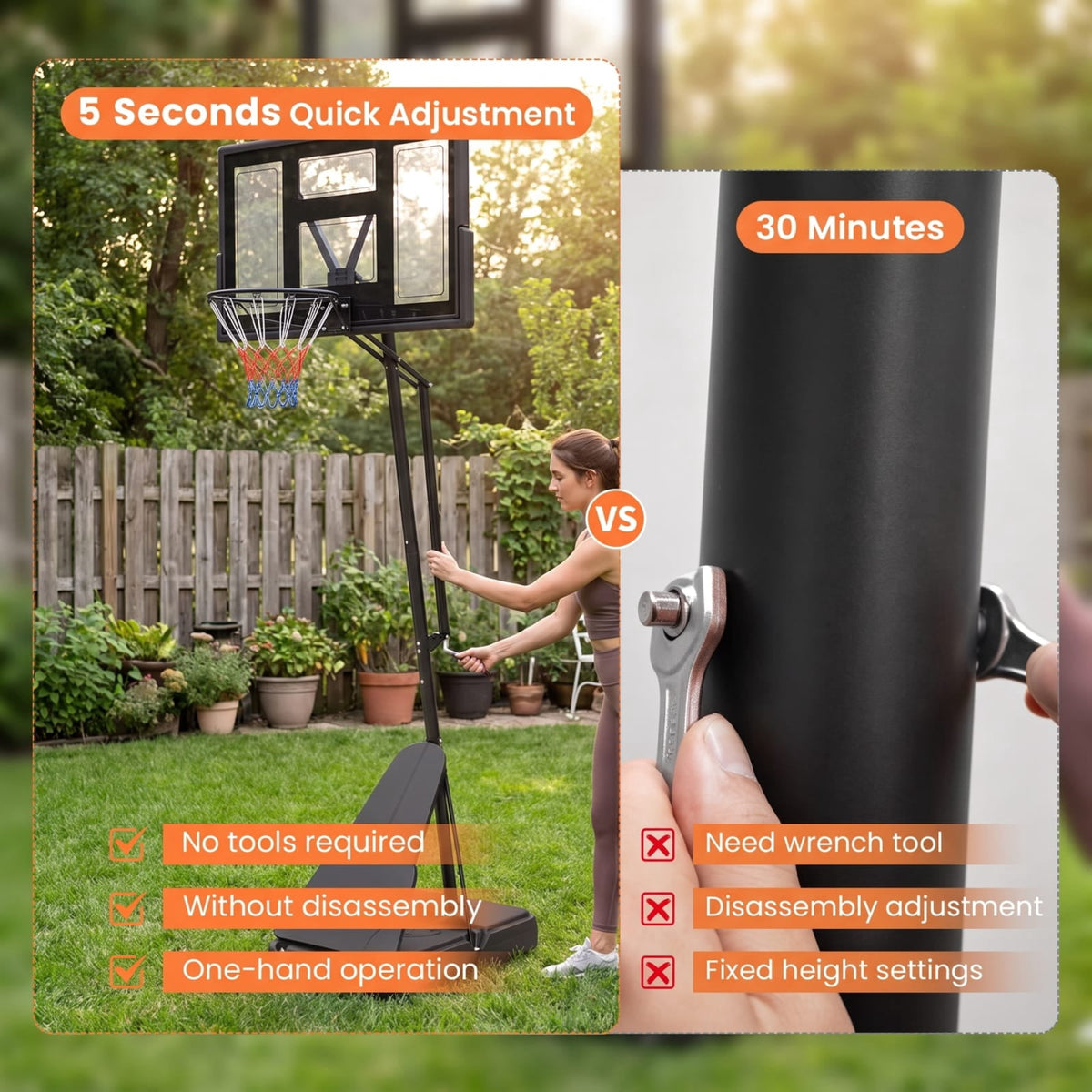Airfind Tool Free Basketball Goal System with 7.7 to 10 Foot Hand Crank Adjustable Height Shatterproof Backboard and Fillable Base for Backyard, Black