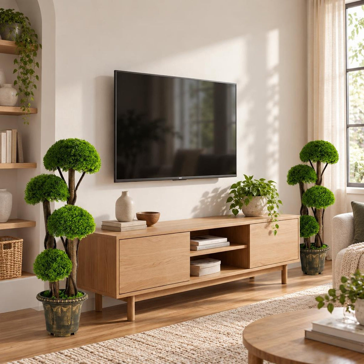 Airfind 3 FT Artificial Cypress Topiary Tree Realistic Greenery Plant with Spiral Vines and Real Wood Trunks, Wood