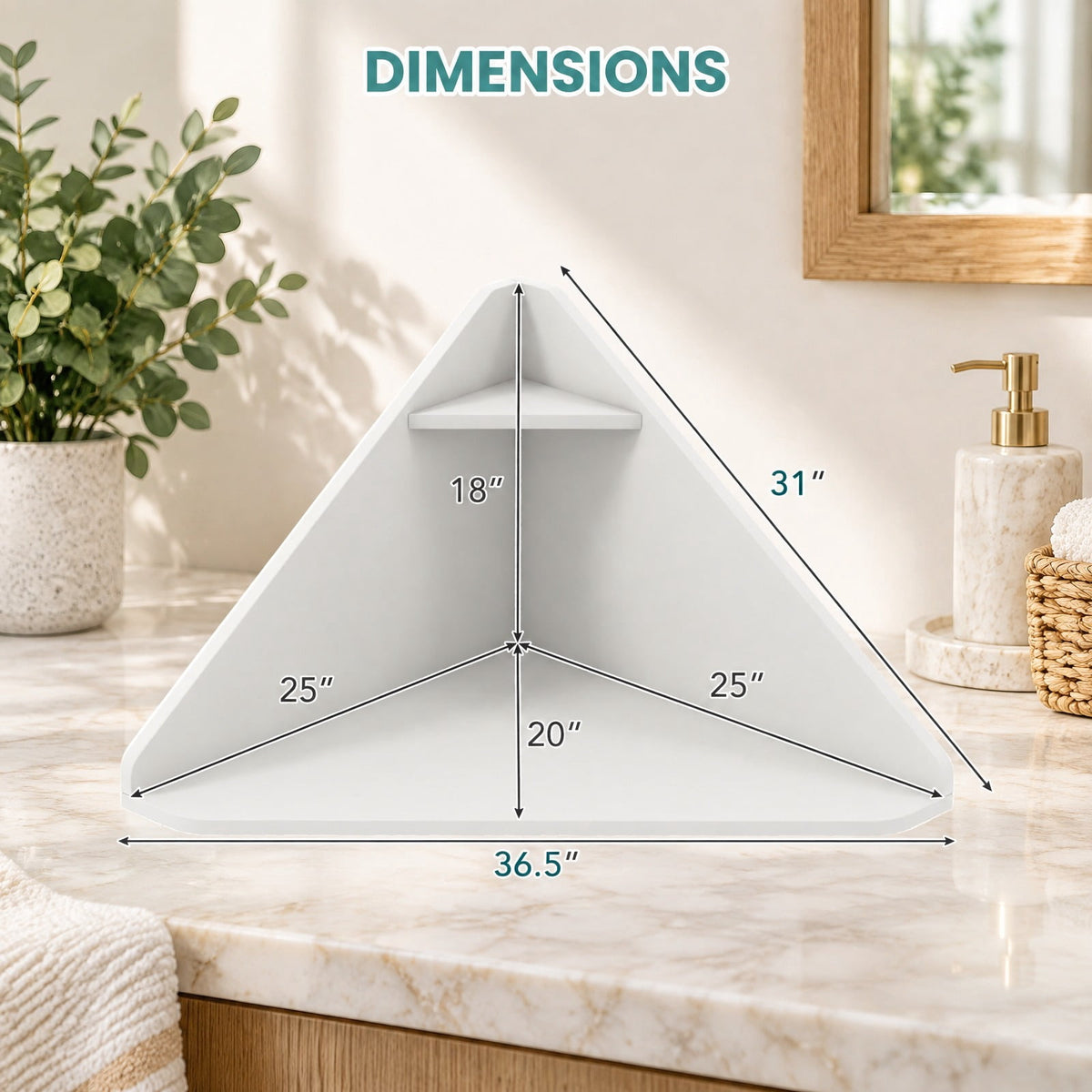 Airfind Floating Triangular Corner Computer Desk with Storage Shelf, Engineered Wood Frame, White, Overall Dimensions 36.5 Inch x 31 Inch x 18 Inch Sid
